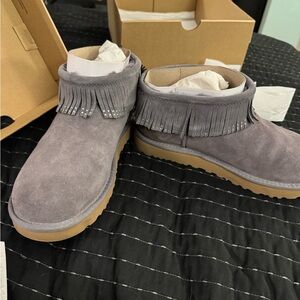 Gray UGG Ultra Mini Fringe Bling Boot